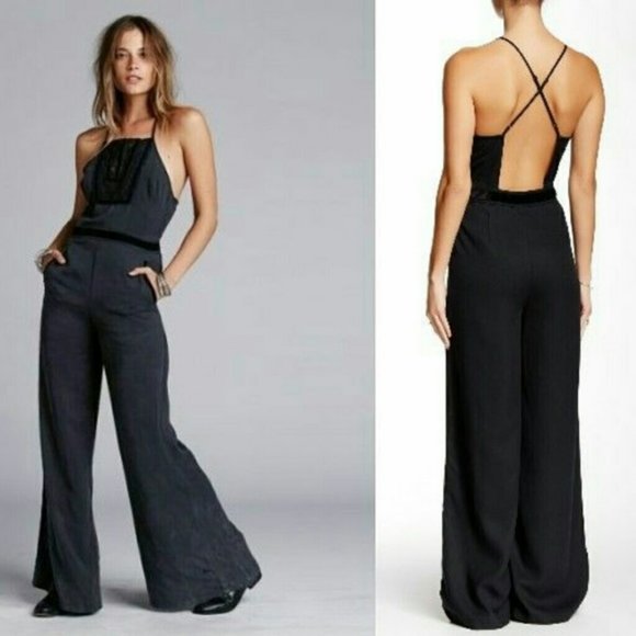 Free People Pants - FREE PEOPLE STRAPPY WIDE LEG TUXEDO JUMPSUIT S *